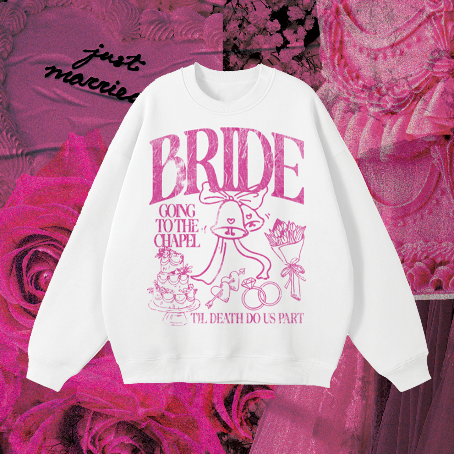 "BRIDE" Pink Print Fleece Crewneck