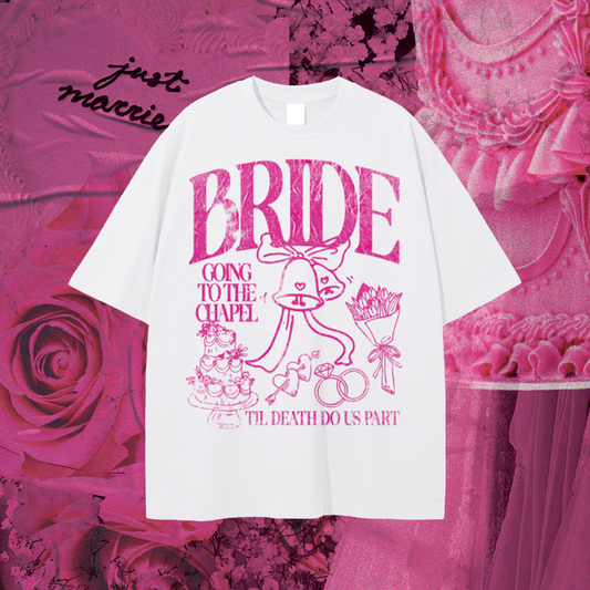 "BRIDE" Pink Print Boxy Fit Tee